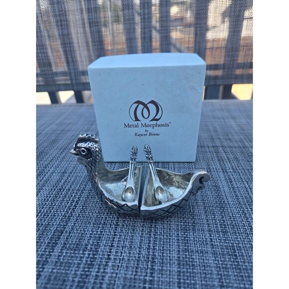 Metal Morphosis By Kaycee Binns Pewter Chicken Salt & Pepper Holder Spoons - Picture 1 of 14